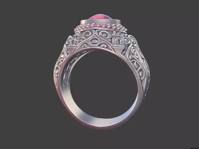 Ornate Cabochon Ring With Pave 3D print model