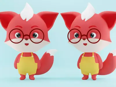 Cute 3d character cartoon  fox model Low-poly 3D model