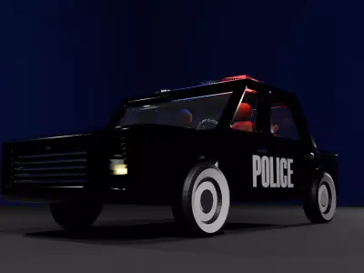 Game Ready Police Cruiser 3D Model Black and Retro Style Low-poly 3D model