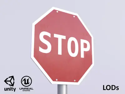 Game-ready Stop sign clean Unity Unreal Engine  Low-poly 3D model