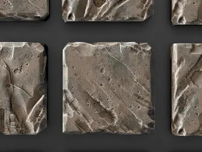 Stone cube panel old 3D model