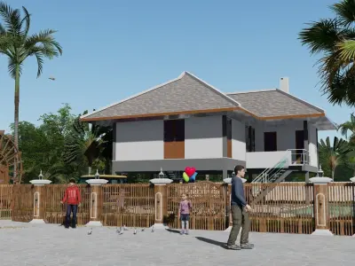 Khmer design Borey100House modeling  Low-poly 3D model