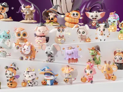 Art Toy Animal Set 2 I-P Halloween Character 3D model Low-poly 3D print model