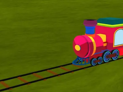Train colorful on tracks Low-poly 3D model