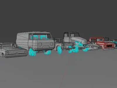 Low Poly Rusty Vehicle Pack - 9 Game Ready Cars and Trucks Low-poly 3D model