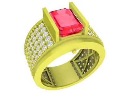 Luxury Emerald Cut Pave Diamond Men Ring 3D Model 4100 3D print model