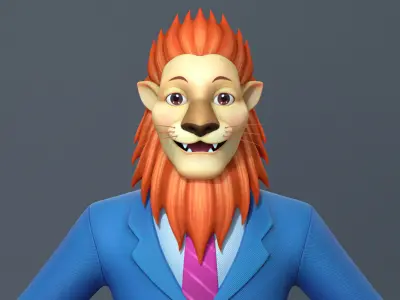 Cartoon lion business suit  character Low-poly 3D model