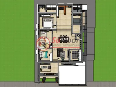 House 12x14m code 455- Sketchup 3D model 3D model 3D model