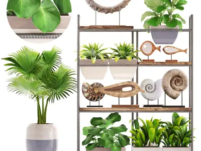 rack with the decor of figurines and plants 3D model