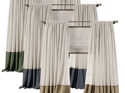 Two Tone Velvet Bottom Curtains 61 3D model