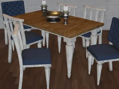 Table Set dining and chairs Low-poly 3D model
