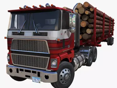 Cabover log semitruck Low-poly 3D model