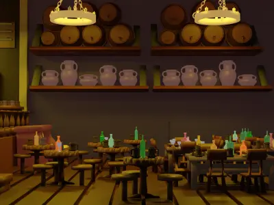 Medieval bar Low-poly 3D model