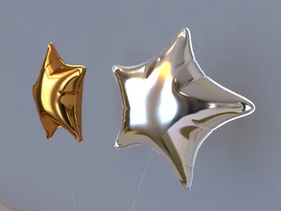 balloon two gold and silver star shaped earrings 3D model