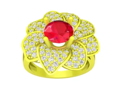Luxury Floral Halo Diamond Ring for Women 3D Model 4424 3D print model