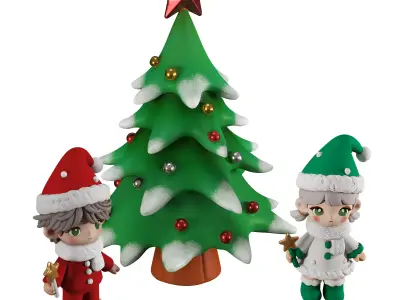 Christmas Decoration Plasticine Elves Ornamented Tree 3D model