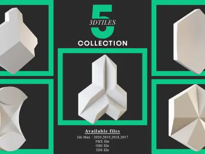 3D TILE -5 TILE COLLECTION pieces of textured wall panels 3D model