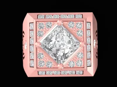 Luxury Square Face Diamond Men Ring with Side Engravings  2498 3D print model