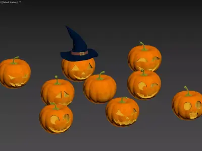 Halloween Jack O Lantern Collection with Witch Hat Decor 3D model