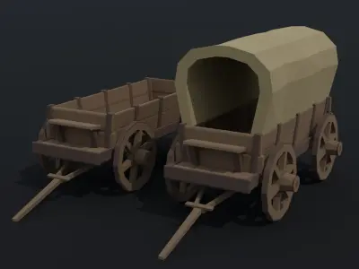 Cartoon medieval carts Polygonal Style Low-poly 3D model
