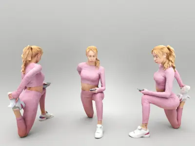 Young woman in pink fitness outfit with smartphone 397 Low-poly 3D model