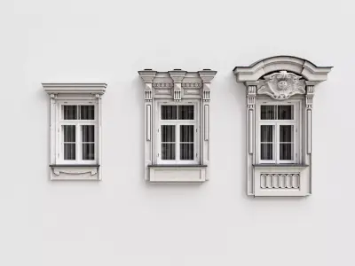 19th century windows in the eclectic-Art Nouveau style Low-poly 3D model