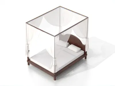 Wooden Canopy Bed Low-poly 3D model