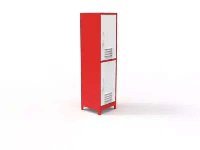 METAL CABINET-SINGLE LONG-TWO COVER-RED AND WHITE Low-poly 3D model