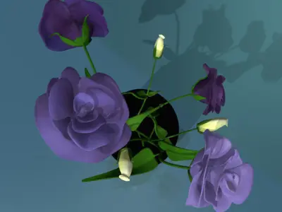 Flower of lisianthus multicolor rigged low poly with vase Low-poly 3D model