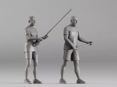 S00107 Fishermen with Rods Realistic Duo Figurine 3D print model