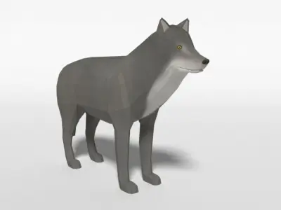 Low Poly Cartoon Grey Wolf Low-poly 3D model