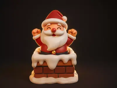 Cute Santa Claus Coming Out of Chimney Christmas Decoration 3D print model