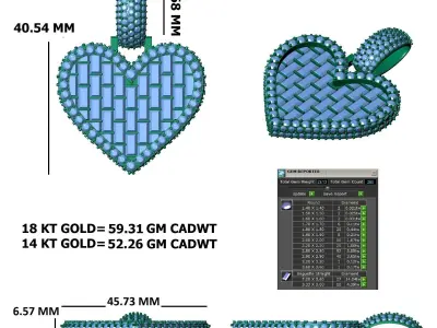 Luxury Basket-Weave Diamond Heart Pendant 3D print model