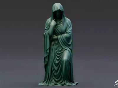 Ghost Statue Seated Contemplation Low-poly 3D model