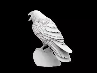 Cawing Raven Sculpture Standing Pose Print 3D print model