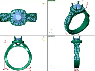 round diamond cushion shape halo criss cross ring  3D print model