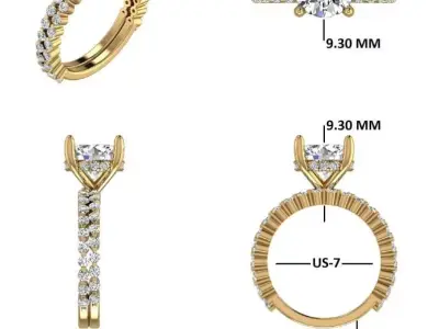 Single Row prong style band Round Cut Solitaire Ring Band 3D print model