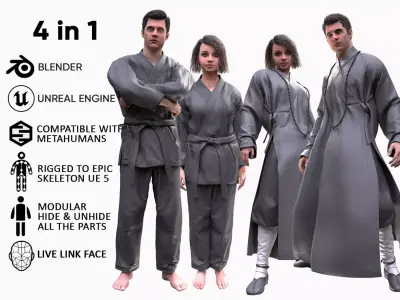 Mens and Womens Martial outfits 3D Model Collection