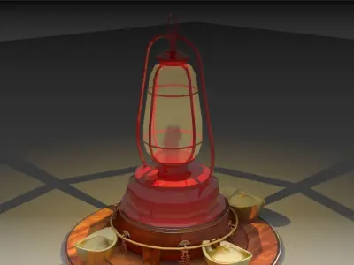 Chinese kerosene with gold ingot 3D model