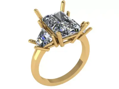 emerald trinity solitaire ring  3D print model