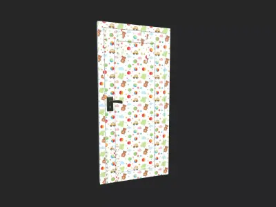 Cute Kids Room Door Teddy Bear and Car Pattern 3D model