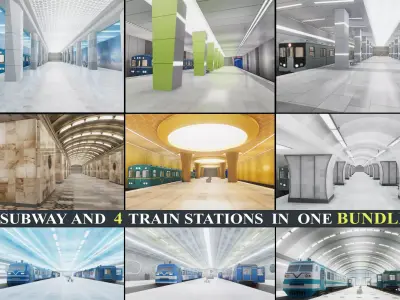 Subway and Train Stations Bundle - 10 Scenes Low-poly 3D model