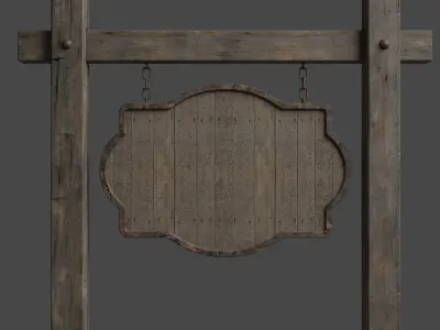 Old Wooden Medieval Tavern Signboard Low-poly 3D model