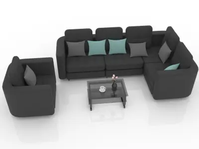 Long and Small Sofa Living with Center Table Living Room 3D model