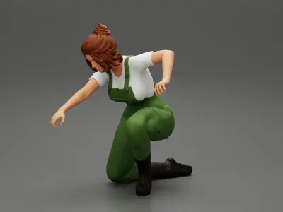 Young Woman Working In Service Station sitting and fixing a car 3D print model