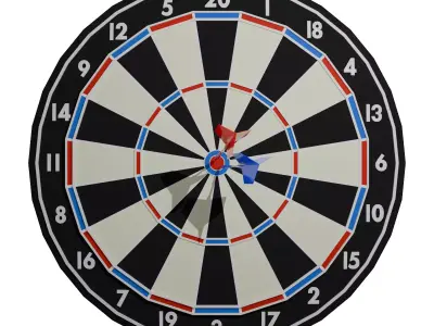 DartBoard and Darts Low-poly 3D model