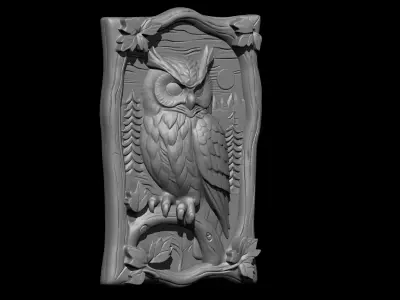 Stylized Owl Wood Carving 3D print model