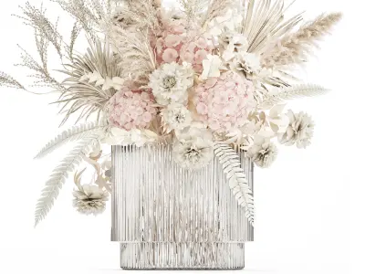 Bouquet Of Dried Flowers  Hydrangea Pampas Vase 491 3D model