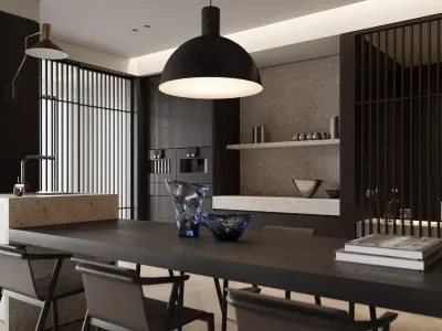 Modern living room dining room interior scenes 107 3D model