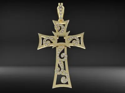 Scroll Design Diamond Cross Pendant  3D print model